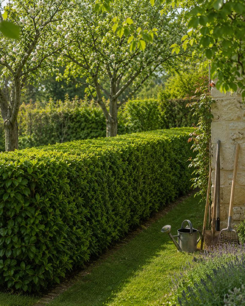 Haie taillée et arbres fruitiers — guide taille arbustes jardin