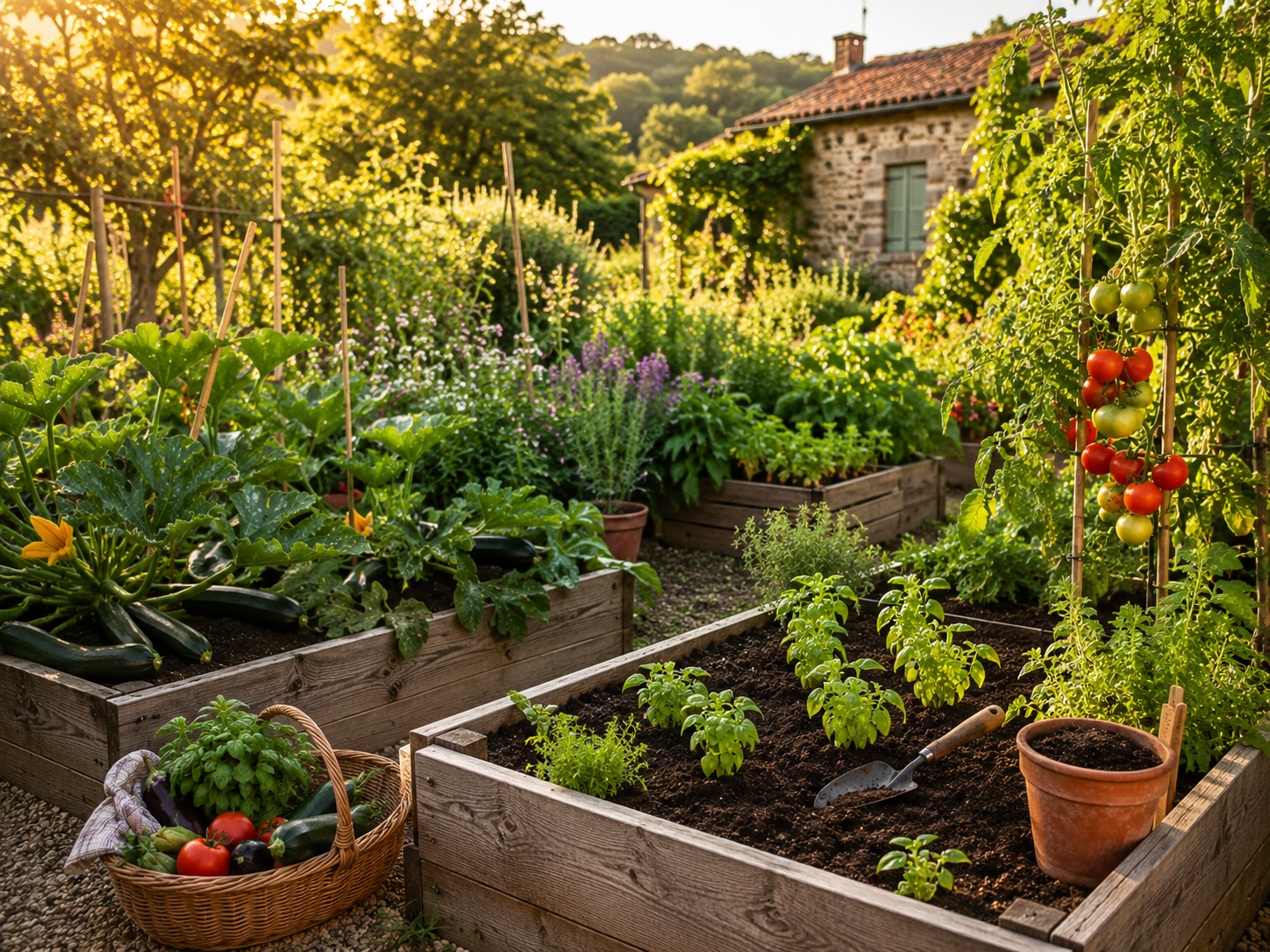 Potager français avec carrés de légumes — jardinage facile et accessible