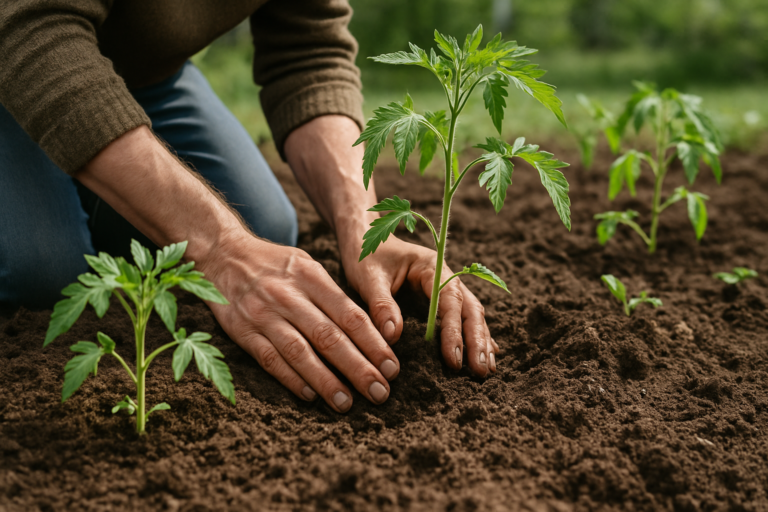 Quand planter les tomates : plantation de jeunes pieds de tomates au jardin au printemps
